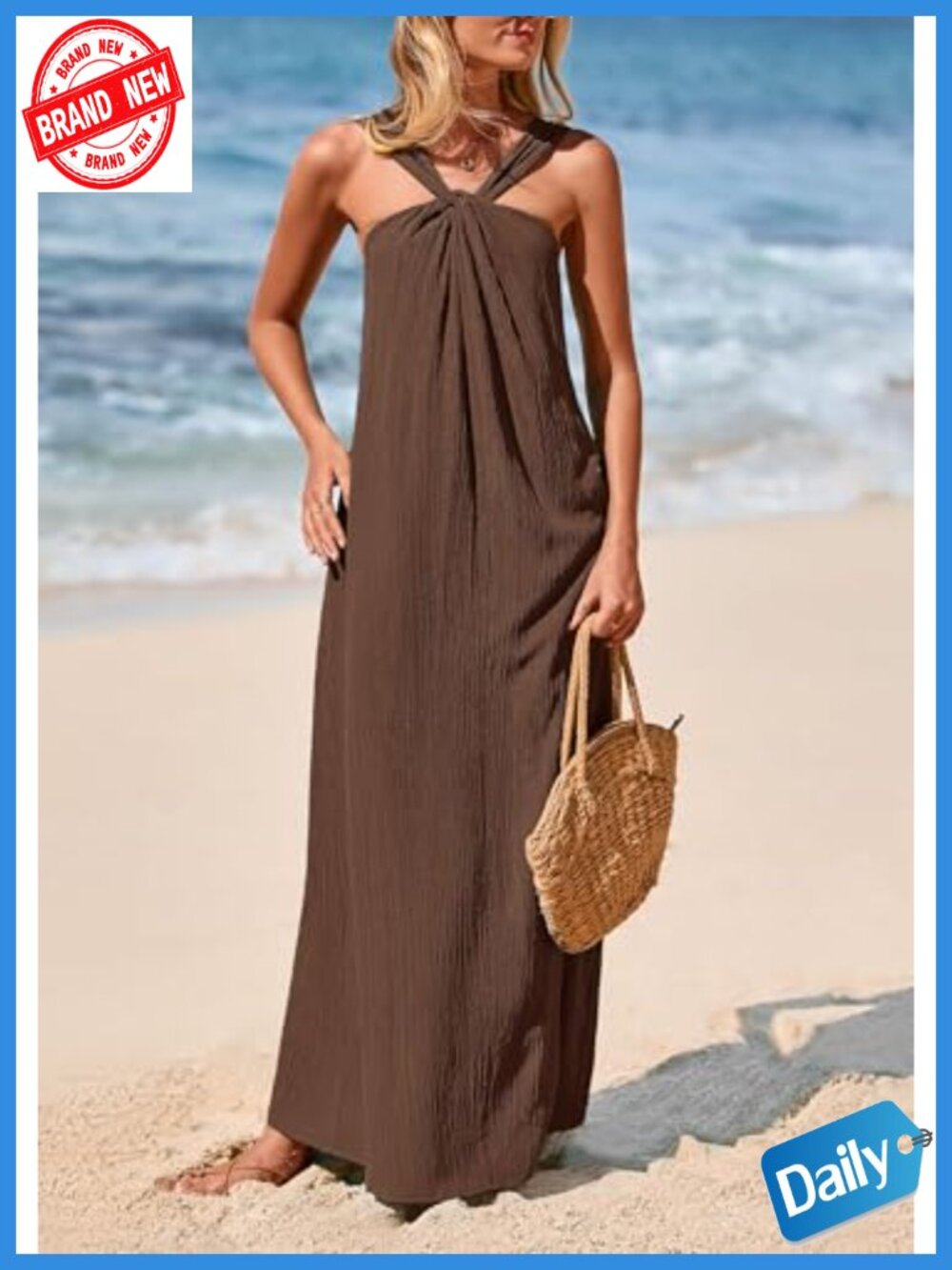 Sleeveless Flowy Maxi Dress with Pockets Loose Fit Summer - Picture 3 of 6